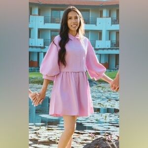 Puff-Sleeve Mini Shirt Dress